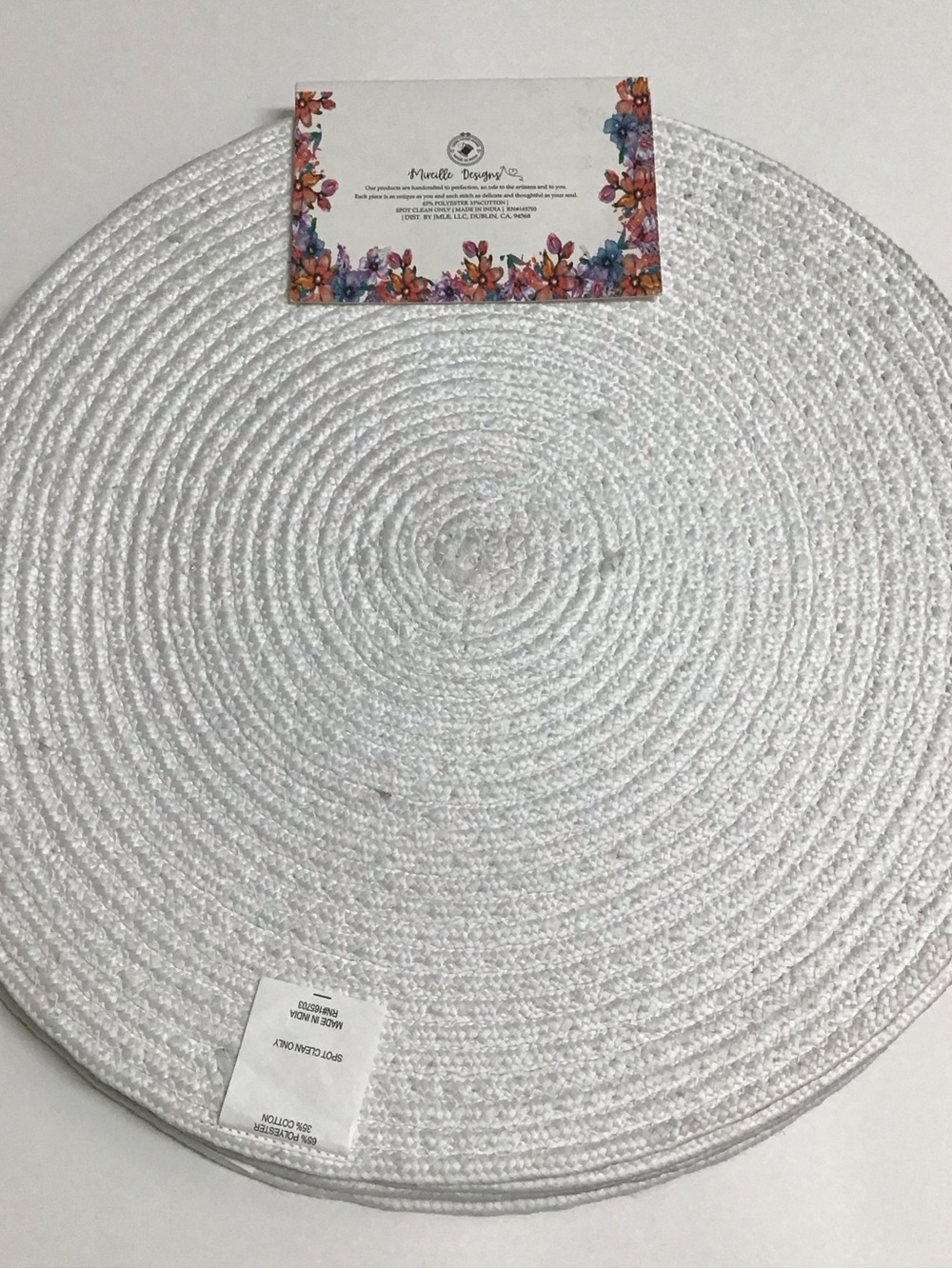 Spring Birds Placemats Floral Braided SET OF 4 15โ Round Handmade in India NEW - Picture 2 of 9